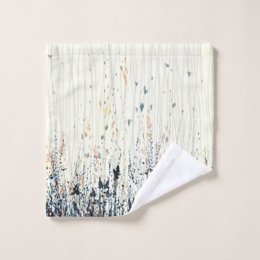 繊細なワイルドフラワーウォータカラーブルー淡い色のイエロー バスタオルセット (ウォッシュタオル)