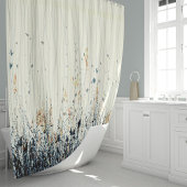 繊細なワイルドフラワーウォータコロイインディゴブルーイエロー シャワーカーテン