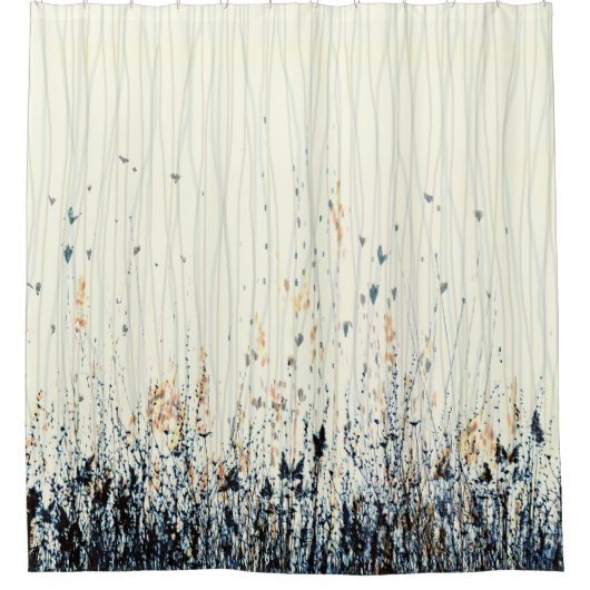 繊細なワイルドフラワーウォータコロイインディゴブルーイエロー シャワーカーテン (正面)