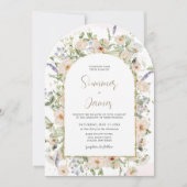 繊細なワイルドフラワーガーデンウェディングアーチ 招待状 (正面)