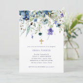 繊細なワイルドフラワーパープルとブルーの確認 招待状 (スタンド正面)