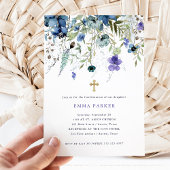 繊細なワイルドフラワーパープルとブルーの確認 招待状