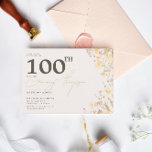 繊細なワイルドフラワーピンク黄色100誕生日 招待状<br><div class="desc">大きなお祝いのための繊細な花のデザイン。柔らかいピンクと黄色の色のワイルドフラワーフローラ淡い色のイラストレーションを特徴とする。コレクション内のその他の一致する部分。</div>