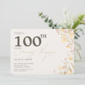 繊細なワイルドフラワーピンク黄色100誕生日 招待状 (スタンド正面)