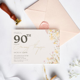 繊細なワイルドフラワーピンク黄色90誕生日 招待状
