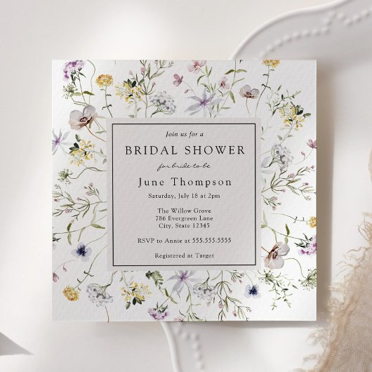 繊細なワイルドフラワーフレームブライダルシャワー招待 招待状