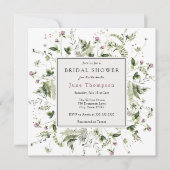 繊細なワイルドフラワーフレームブライダルシャワー招待 招待状 (正面)