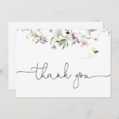 繊細なワイルドフラワー感謝カード サンキューカード (正面/裏面)