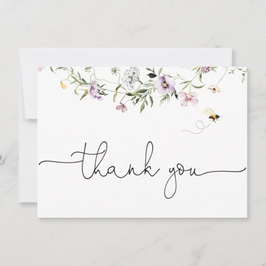 繊細なワイルドフラワー感謝カード サンキューカード (正面)