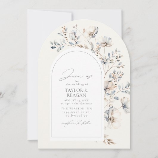 繊細なワイルドフラワー水の色結婚アーチID1102 招待状 (正面)