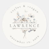 繊細なワイルドフラワー結婚の水色の名前ID1102 ラウンドシール (正面)