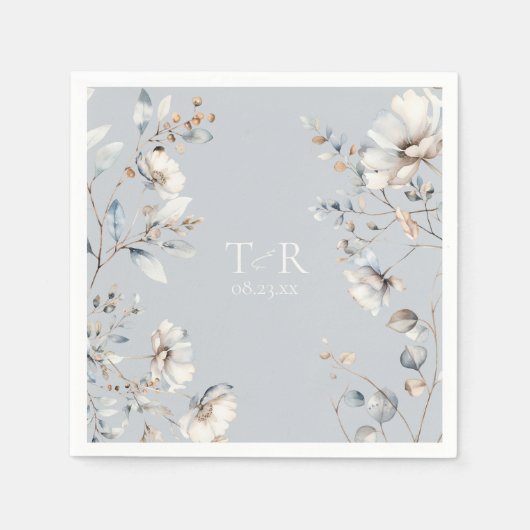 繊細なワイルドフラワー結婚の水色の青ID1102 スタンダードカクテルナプキン (正面)