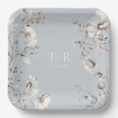 繊細なワイルドフラワー結婚の水色の青ID1102 ペーパープレート (正面)