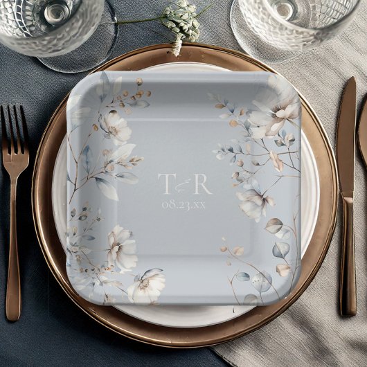 繊細なワイルドフラワー結婚の水色の青ID1102 ペーパープレート