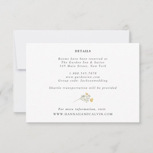 繊細なワイルドフラワー結婚式詳細カード 招待状 (正面)