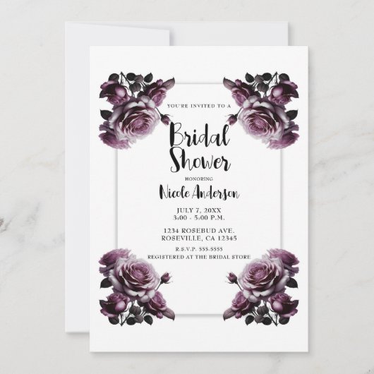 繊細なワインピンクのバラみすぼらしいシャワー 招待状 (正面)