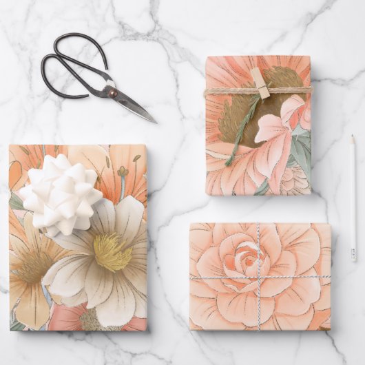 繊細なヴィンテージインスパイアフローラ ラッピングペーパーシート (正面)
