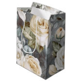 繊細なヴィンテージクリーミーな白いバラ ミディアムペーパーバッグ (裏面アングル)