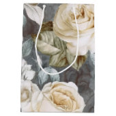 繊細なヴィンテージクリーミーな白いバラ ミディアムペーパーバッグ (裏面)