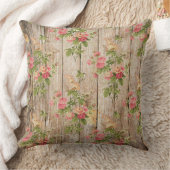 繊細なヴィンテージピンクと白フローラオン木材 クッション (ブランケット)