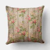 繊細なヴィンテージピンクと白フローラオン木材 クッション (裏面)