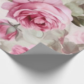 繊細なヴィンテージピンクのバラ ラッピングペーパー (角)