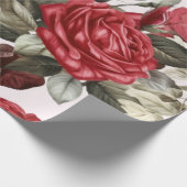 繊細なヴィンテージピンクホワイトとレッドローズ ラッピングペーパー (角)