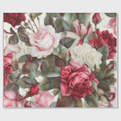 繊細なヴィンテージピンクホワイトとレッドローズ ラッピングペーパー (フラット)