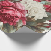 繊細なヴィンテージピンクホワイトとレッドローズ ラッピングペーパー (角)