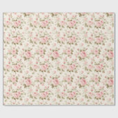 繊細なヴィンテージ |ソフトパステルピンクローズフローラ ラッピングペーパー (フラット)