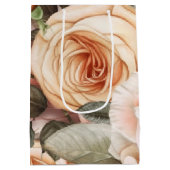 繊細なヴィンテージ ピンクとペゴ色のバラ ミディアムペーパーバッグ (裏面)