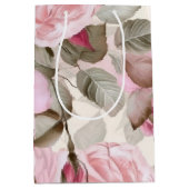 繊細なヴィンテージ ピンクのバラ ミディアムペーパーバッグ (正面)