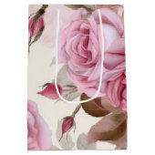 繊細なヴィンテージ ピンクのバラ ミディアムペーパーバッグ (裏面)