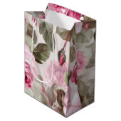 繊細なヴィンテージ ピンクのバラ ミディアムペーパーバッグ (正面アングル)