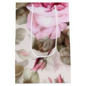 繊細なヴィンテージ ピンクのバラ ミディアムペーパーバッグ (裏面)