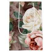 繊細なヴィンテージ ブッシュピンクと白いバラ ミディアムペーパーバッグ (裏面)