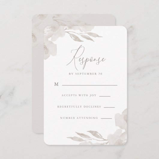 繊細な中立フローラと葉の結婚式の出欠 出欠カード (正面/裏面)