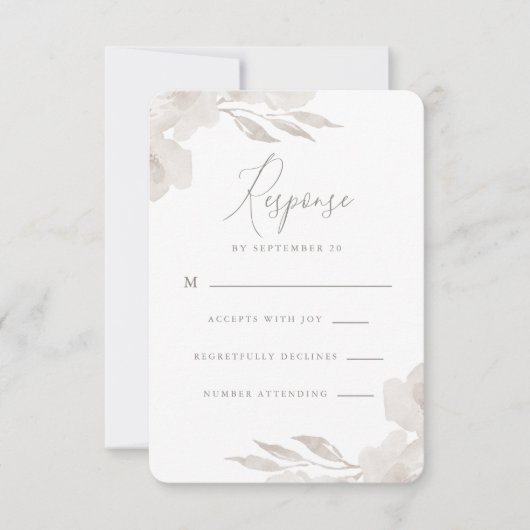 繊細な中立フローラと葉の結婚式の出欠 出欠カード (正面)