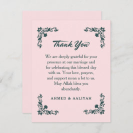 繊細な優雅さが漂う ブッシュ＆スレートグレイの花柄結婚式 サンキューカード