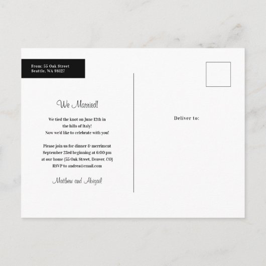 繊細な優雅さの秘密結婚式 案内ポストカード (裏面)