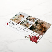 繊細な写真入りクリスマスカード(ポインセチアのデザイン) 箔シーズンカード (回転した状態)