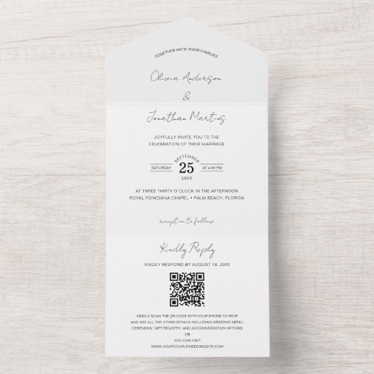 繊細な写真結婚のQRコードRSVP オールインワン招待状 (内側)