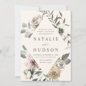 繊細な冬のフローラフレーム結婚アイボリー 招待状 (正面)