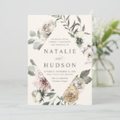 繊細な冬のフローラフレーム結婚アイボリー 招待状 (スタンド正面)