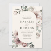 繊細な冬のフローラフレーム結婚アイボリー 招待状 (正面)
