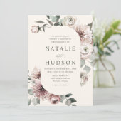 繊細な冬のフローラフレーム結婚アイボリー 招待状 (スタンド正面)