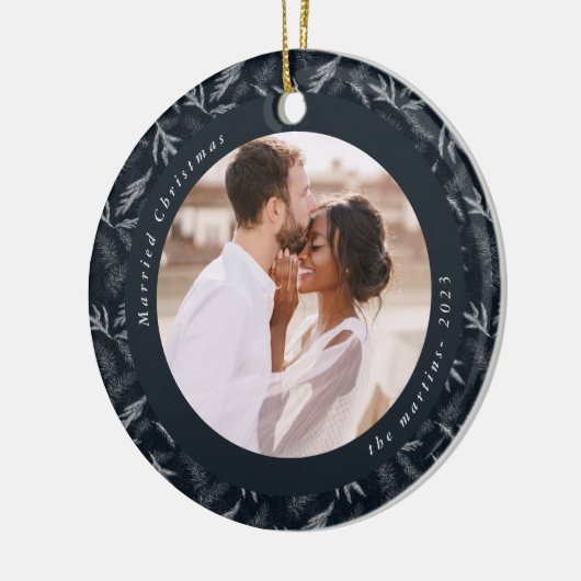 繊細な冬の植物性の結婚したクリスマス写真 セラミックオーナメント (左)