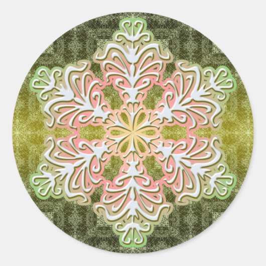繊細な冬の氷の結晶スノーフレークのステッカー ラウンドシール (正面)