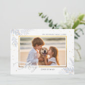 繊細な冬の緑の金ゴールド子供たち写真クリスマス シーズンカード (スタンド正面)