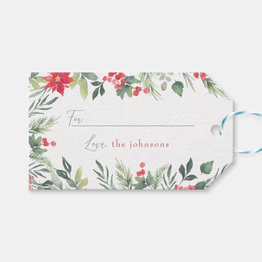 繊細な冬の葉の家族の名前クリスマス ギフトタグ (正面(横))